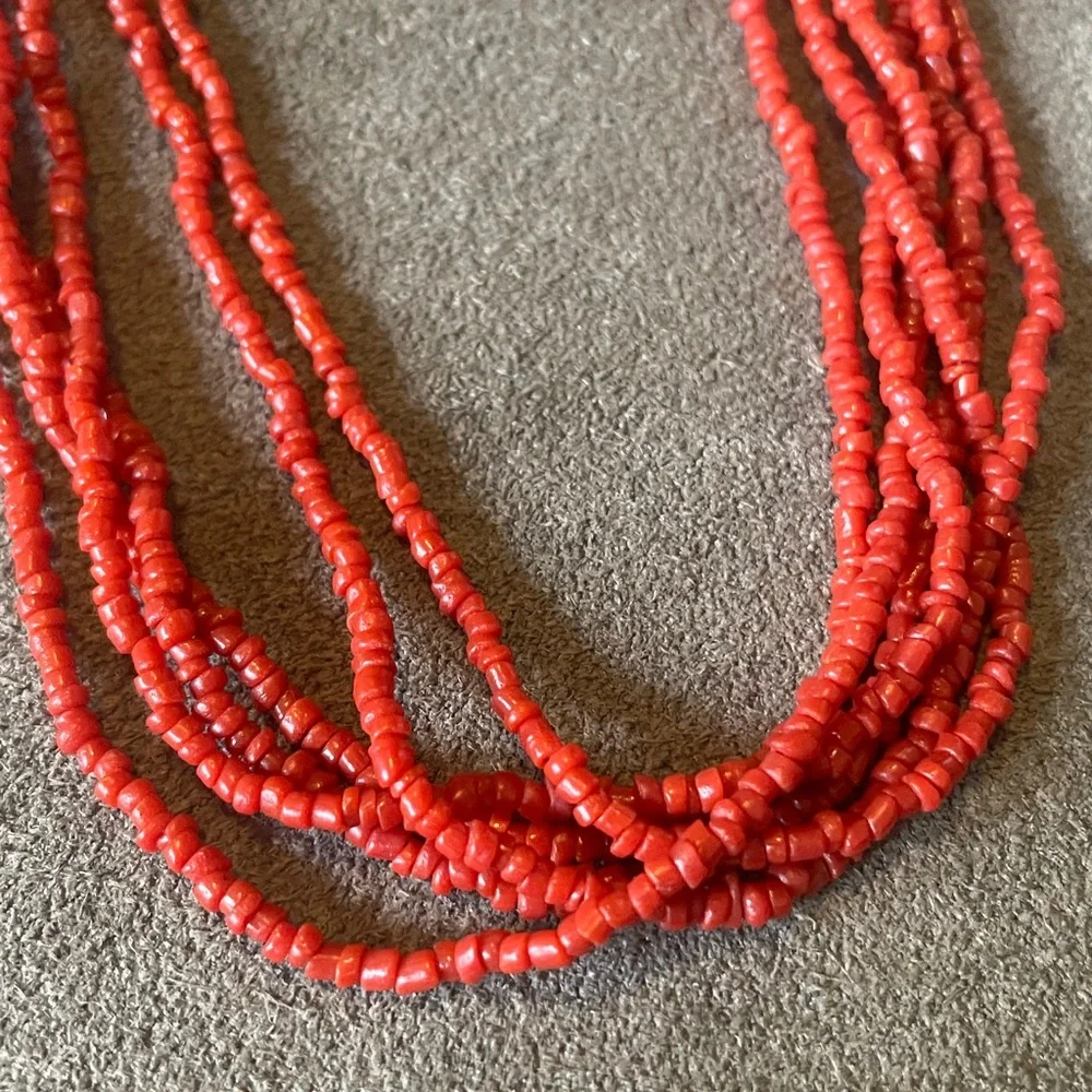 Vintage Red Coral Multi Strand Bead Necklace - Picture 2 of 5
